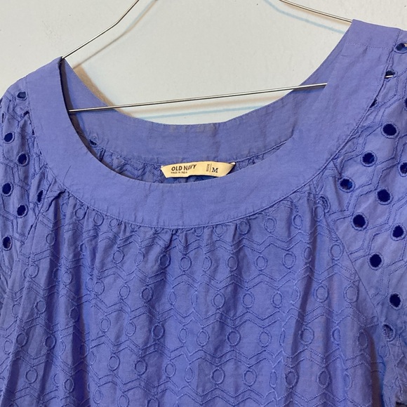 Old Navy Womens Size M Periwinkle Blue Eyelet Sleeves Swiss Dot Mini Shift Dress - Picture 2 of 7